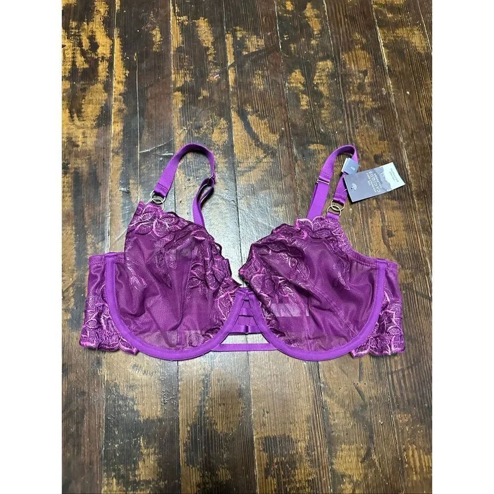 Cacique purple lace sexy 40D unlined balconette curvy bra